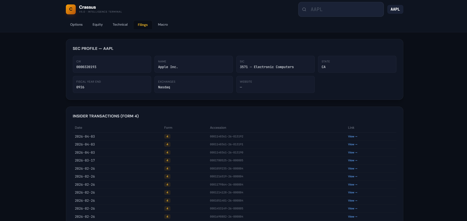 Crassus V5.0 — SEC Filings module